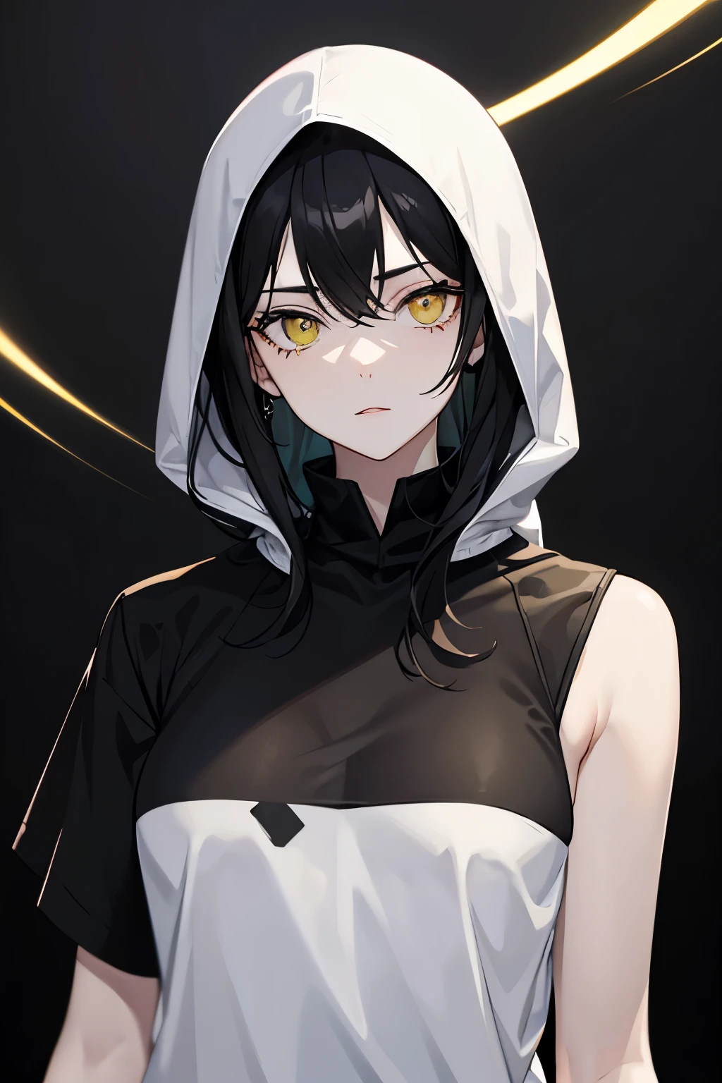 Female with black hair and pale skin.
Right eye yellow; Left eye green