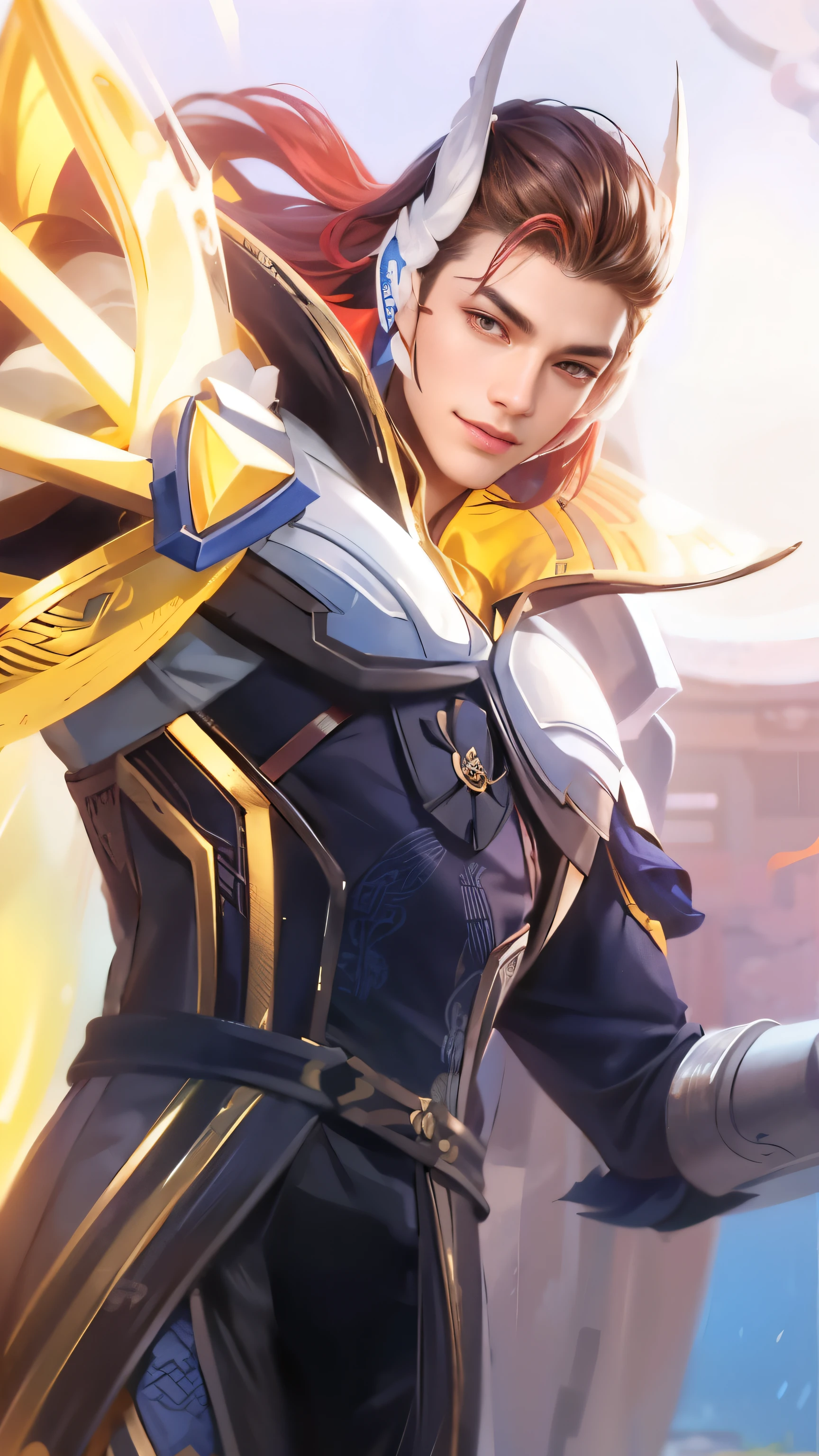 Best quality, masterpiece, detailed skin texture, detailed clothes texture, detailed face, super detail, 8k, intricate detail, 1 boy, The color doesn't change, Muscle guy, 1 guy, smile, a close up of a person with a fan in their hand, heise jinyao, inspired by Huang Shen, zhao yun, keqing from genshin impact, zhongli from genshin impact, bian lian, onmyoji portrait, inspired by Shen Zhou, inspired by Pu Hua, zenra taliyah, sylas, onmyoji detailed art