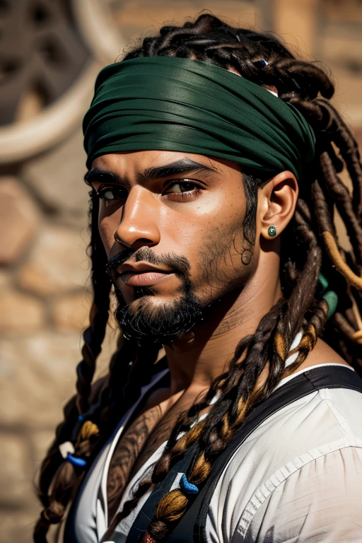homem, ?????, barba longa, dreads, bandana verde escuro