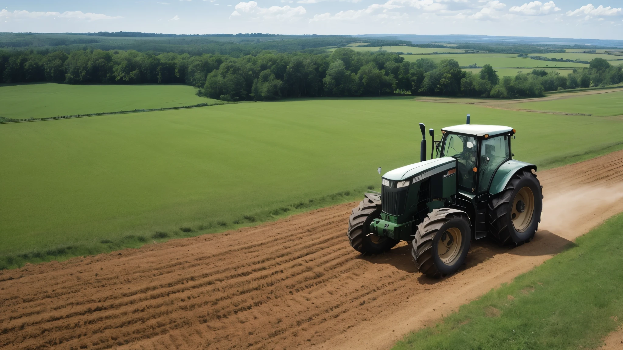 tractor cutting land, rural area, cinematographic, view from below, ultra realistic, 4k, sharp