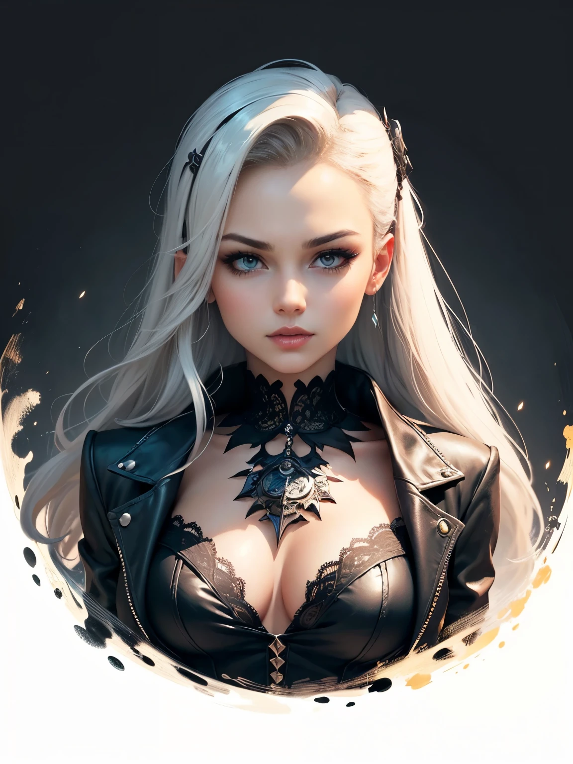 Create an extravagant portrayal of a guy in Gothic style, emphasizing the guy theme. The design should feature Gothic elements such as lace, ribbons, and Victorian details, showcasing an elegant and intricate style. Utilize a color palette of black, white, and pastel tones to capture the unique Gothic aesthetic. The design must be eye-catching, with the guy centered in the image against a white background. She should fit well within the space, ensuring she does not touch the edges of the canvas. No text should be included in the image.