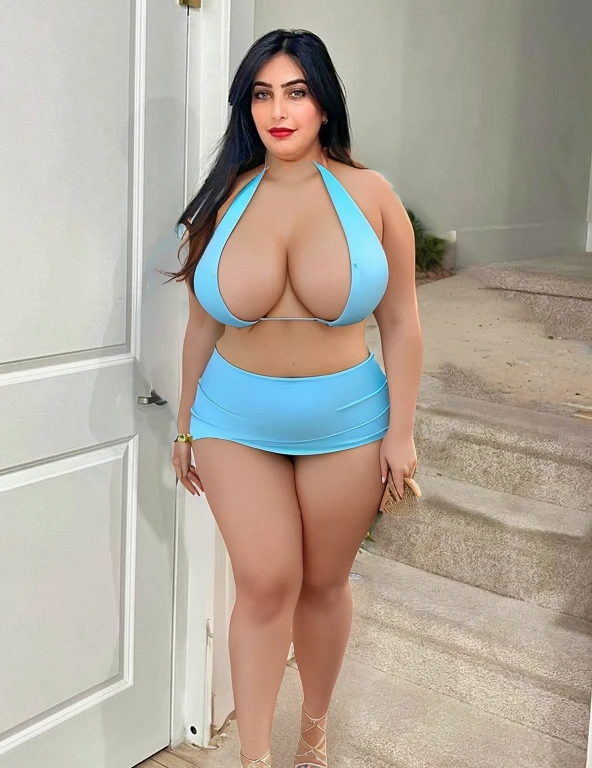Colored halter top Summer dress, curvy, large breast size, low cut dress, short dress, cleavage, original, beautiful, thick hips, thick thighs, tight dress, too much cleavage , sexy