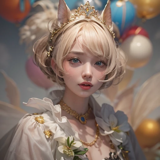 (masterpiece:1.3), (8k, Realistic, RAW Photos, Best image quality: 1.4), Fair-skinned fairy woman、short hair、Cleavage:2.0、Highly detailed face、Attention to detail、double eyelid、Sharp focus:1.2、Beautiful woman:1.4、highest quality、masterpiece、Ultra-high resolution、(Realistic:1.4)、Highly detailed and professionally lit smiles、カーネ・グリフィスを彷彿andさせる非常に詳細な線画, (Donald Trump'clown:1.7), (balloon:1.4), With the power of Vadim Kassim'大胆な色彩and質感, Light and airy, Like the works of Carl Larsson, dark background, dark, evil, fire, パスカル・ブランシュ風の超Realisticなキャラクター, pastel, Grace, Draandic lighting, Expressive camera angles, and, Concept Art, amusement park, masterpiece