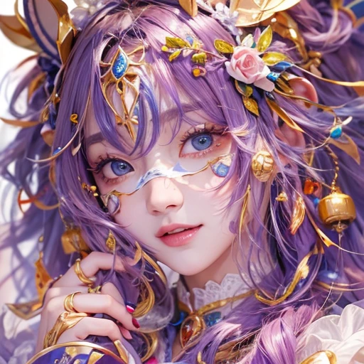 Hiding in the castle、Hair flow、 ((highest quality、masterpiece、8k、Best image quality、Ultra-high resolution、Award-winning works)、(Accurate anatomy:1.1)、(Look at me and smile:1.1)、Shining fair skin with Ultra-high resolution、The most detailed face、Ultra-high resolution detailed face、Ultra-high resolutionの髪の毛、(Ultra-high resolutionの煌めく瞳:1.1)、Beautiful face drawn in every detail、Cheerful clown costume, Chest to chest, Colorful Makeup、Half-masked at a masquerade ball