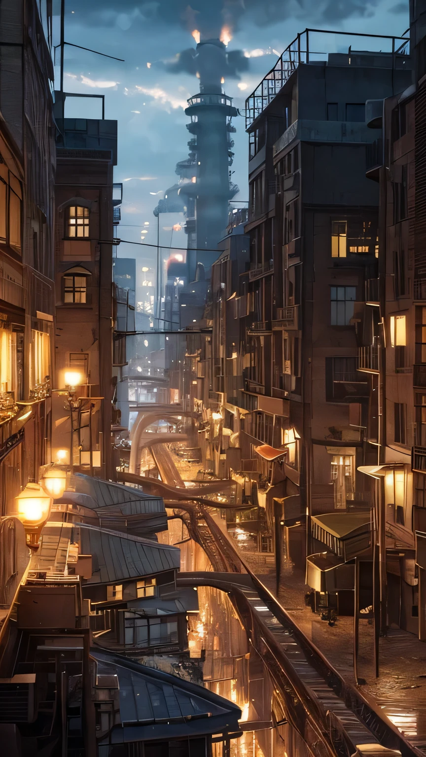 Industrial Cityscape: A Steampunk Masterpiece

Resolution: 16K UHD

The image unfolds to the viewer's eyes, offering an unparalleled cinematographic experience of a Steampunk industrial city. The city is enclosed by towering, rusty walls, giving it an air of mystery and intrigue. The cityscape is dominated by tall, mechanical buildings, reminiscent of towering clock towers, their edges adorned with intricate gears and steam pipes.

The scene is lit by a warm, dim glow that emanates from the street lamps and the numerous chimneys that dot the skyline. The lighting creates a bloom