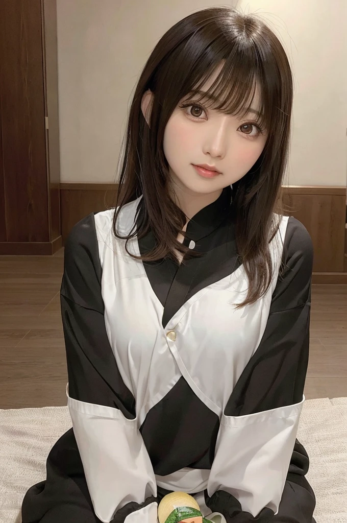 Sitting at the table、Arabian woman with long bangs, Yoshitomo Nara, 8K Selfie, Cute natural anime face, Chiho, sakimi chan, sakimichan, Girl cute beautiful face, With a cute - lovely - face, Real life anime girls, Ishida Sui with black hair