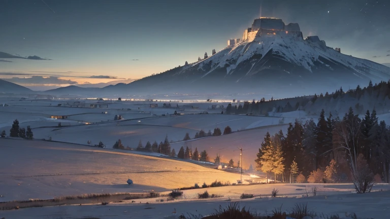 uninhabited natural slavic landscape at night, plains and a hill