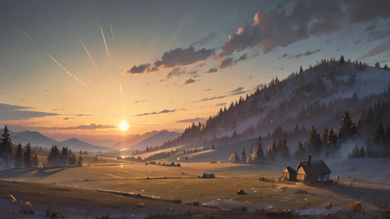 uninhabited natural slavic landscape at night, plains and a hill