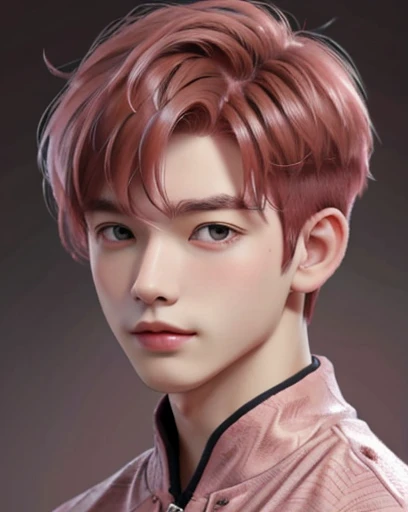 best quality, 1boy, solo, cartoon portrait , background, short hair, pink lips, red hair, wearing red varsity jacket