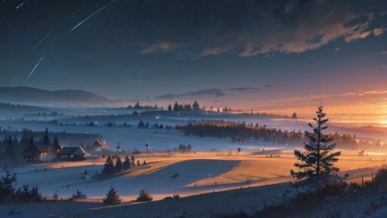 uninhabited natural slavic landscape at night, plains and a hill