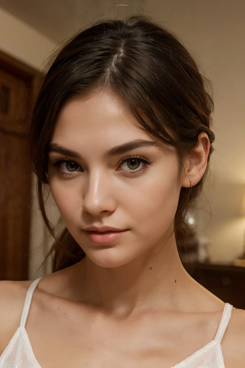 Beatiful eastern europian woman aged 24 with mediam brown hair and dark eyes. In a forest