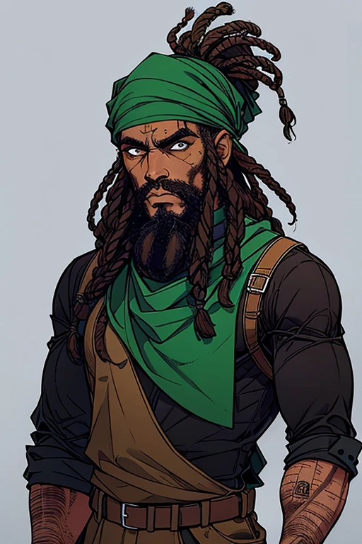 homem, negro, barba longa, dreads, bandana verde escuro, apocalipse zumbi