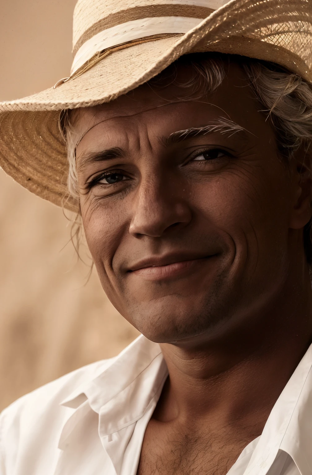 Homme d’Arafed portant un chapeau de paille et une chemise blanche, homme souriant, portrait de vieil homme, photo portrait d&#39;un vieil homme, Brown-skinned man with a giant smile, Vieil homme sage, homme africain, femme magnifique, bel homme, belle femme, portrait 50 mm, portrait impressionnant, un vieux, fermer - photo portrait ci-dessus, beau portrait, 3 Portrait 5 mm Il y a un homme qui regarde l’appareil photo avec un regard sérieux, photo portrait d&#39;un vieil homme, A very sad man, Directed by: Edwin Georgi, Directed by: Etienne Delessert, Mongezi Ncaphaï, photo d&#39;un homme, homme triste, Image absolument exceptionnelle, Directed by: Daniel Gelon, Directed by: Fabien Charuau, Directed by: Dan Frazier Old and wise soft front light, briller, hdr, (couleurs douces: 1.2) HipeRealistic,Realistic, Realism, le rendu, high contrast, photographie d&#39;Realistic trendy digital art in Artstation 8k HD high definition detailed realistic,  detailed, Texture de la peau, hiper detailed, textura de pele Realistic, armure, Best quality, ultra high resolution, (fotografiarRealistic: 1.4), high resolution, detailed, Tirant d&#39;eau brut, re pointu, par Lee Jeffries Nikon D850 Film Stock Photography 4 Objectif Kodak Portra 400 F1.6 couleurs riches Texture réaliste Texture dramatique Éclairage dramatique Tendance Irrealengine sur Artstation Cinestill 800