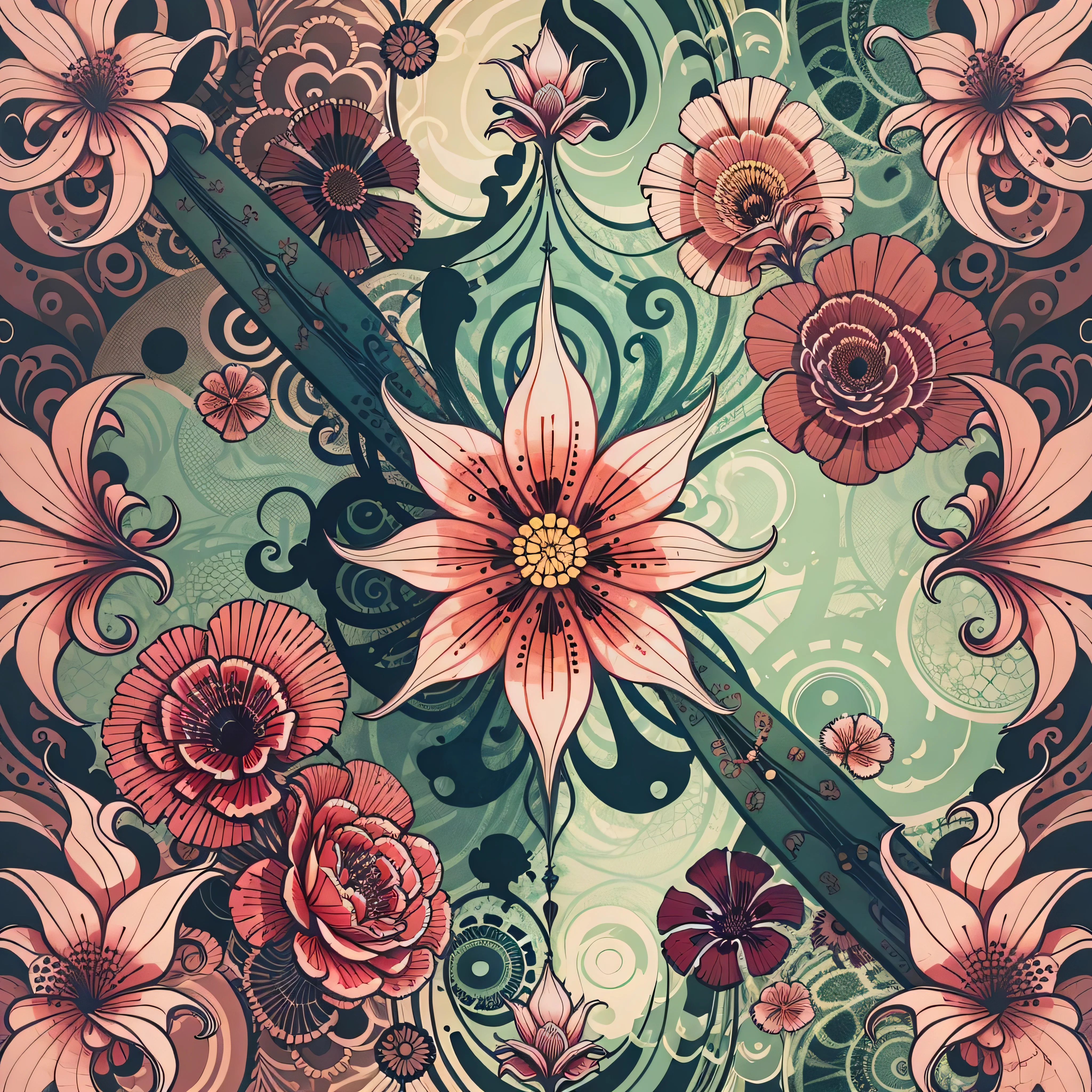 abstract lily flower wallpaper, vector style, splash ink, colorful, intricate