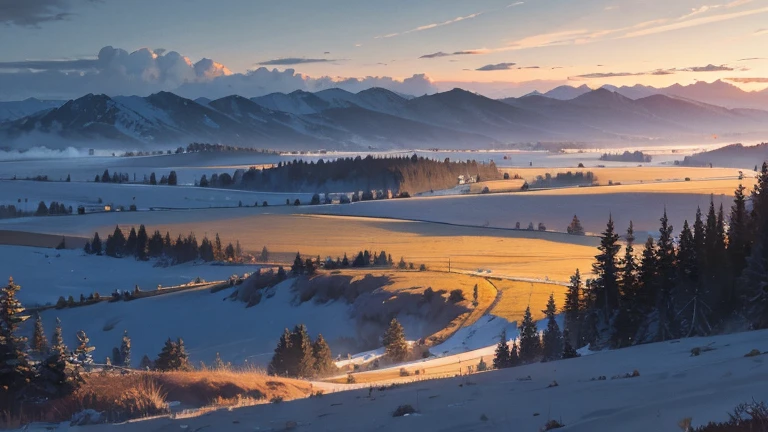 uninhabited natural slavic landscape at midnight, plains, a hill