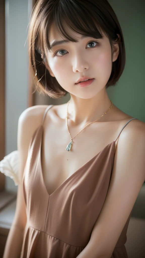 (highest quality、8k、32k、masterpiece、Hmph:1.2)、Cute Japanese Women Photos、Very short bob hair、Upper Body、necklace、Shooting from above、Don'Don'Don'Don'Don't look at the audience、(Realistic、Photorealistic:1.37)、1 girl、Photographed in natural light、Physically Based Rendering、Excellent image quality、High resolution、1080p、(Detailed facial depiction)、(Detailed description of the hands)、(Detailed CG)、Rich details、(exquisite features)、(Best image quality)、(masterpiece)、(Fine Eyes)、Delicate clavicle、Various poses、profile、White wall、In front of a white door、(A room with a white wall and a window)、Earrings、Laughter、Spring Clothes、 Shortcuts、short hair、((White blouse))
