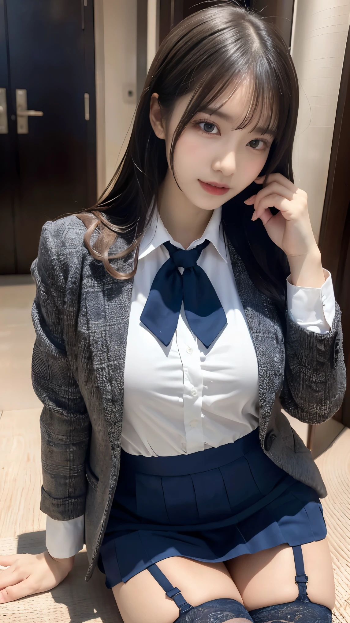 (8k, Raw photo, highest quality, masterpiece:1.2), masterpiece, highest quality, figure, Very detailed, Fine details, High resolution, 8k,wallpaper, Perfect dynamic composition,(Detailed high quality, Realistic depiction of eyes:1.3), ((2 girls, 2 high school girls)), The background is a room in a luxury hotel、 uniform、blazer 、Super Short Check Uniform Skirt、Navy blue knee-high socks、garter belt、huge 、Disheveled uniform, Play with each other,Touching each other's bodies,Touching the body of the girl next door, Short Bob Hair, Black hair color, hugeな胸, Big Natural Color Lip, Bold sexy pose, (Perfect figure), Crying a little、Cold Stare, Beautiful Makeup,Glitter makeup,The cutest 18 year old, Beautiful feet, Gravure idol pose, Voluptuous thighs, BREAK ceremony,((Random sexy poses、put in、Deep pleasure, Ecstatic eyes:1.2)), ((I gasp hard:1.2))、Ecstatic face、Climax expression, My whole body is convulsing, Back view, look back, On all fours, Beautiful ass, Lace panties