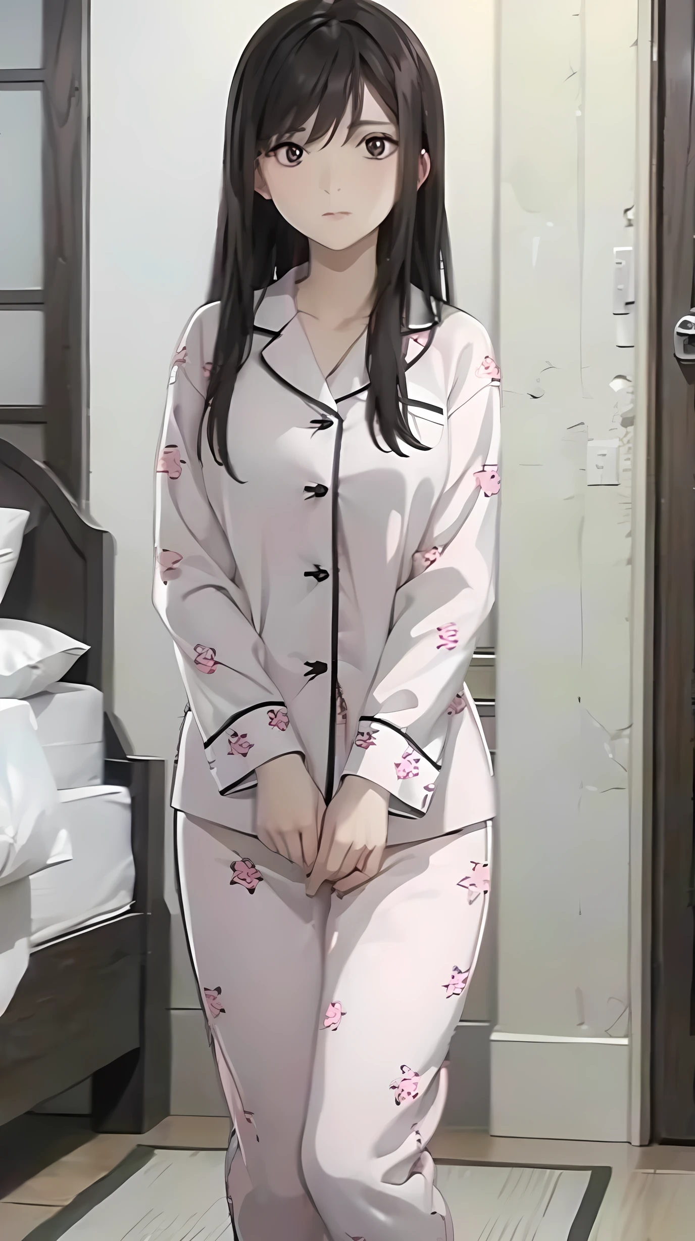 Beautiful women long hair with pajama ((4k))