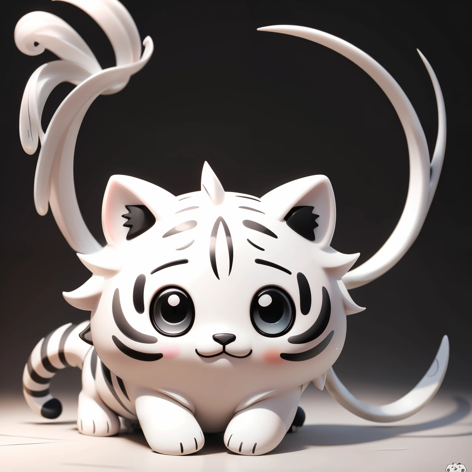 Chibi character、Deformation、One animal、{{{ White Tiger }}}、Black and white stripes、cute、(masterpiece:1.5), (highest quality:1.5),3Dmm,3D,
 