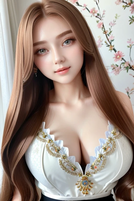 ((highest quality)), ((masterpiece)), (detailed), whole body、wallpaper、Attention to detail、Perfect balance、Tight waist、Chestnut Hair、Beautiful Skin、Beautiful white skin、20 year old Russian woman、(masterpiece:1.3), Best image quality: 1.4, (Rough long hairstyle:1.2)、Bust Size:1.1、Cleavage:1.1、Actively moving、Exercising