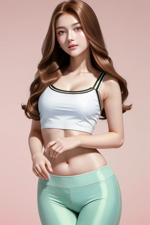 ((highest quality)), ((masterpiece)), (detailed), whole body、wallpaper、Attention to detail、Perfect balance、Tight waist、Chestnut Hair、Beautiful Skin、Beautiful white skin、20 year old Russian woman、(masterpiece:1.3), Best image quality: 1.4, (Rough long hairstyle:1.2)、Bust Size:1.1、Actively moving、Exercising、aerobics