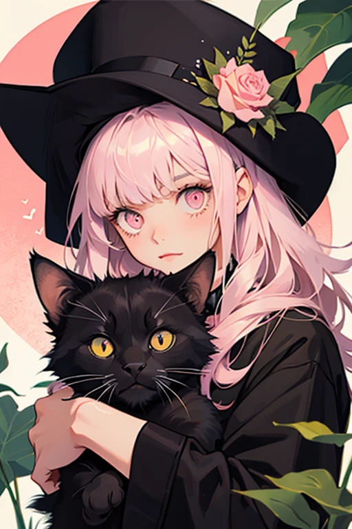 Animal illustration of a cute black cat with pink eyes