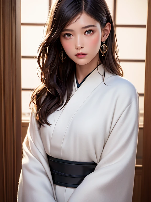 (highest quality、8k、32k、masterpiece)、(masterpiece, up to date,Exceptional:1.2), Anime, One girl,Front hair,black_hair, Beautiful 8k eyes,Looking_in_Audience,One person in,Are standing,((Very beautiful woman, Fuller lips, Japanese pintern kimono))、((Colorful Japanese kimono)))、(((Medium Shot)))、Blunt bung、(High resolution)、Very beautiful face and eyes、1 girl 、Round and small face、Narrow waist、delicine body、(highest quality high detail Rich skin details)、(highest quality、8k、Oil paints:1.2)、Very detailed、(Realistic、Realistic:1.37)、Bright colors、(((blackhair)))、(((longhair)))、(((cowboy pictures)))、((( Inside an old Japanese house)))、(masterpiece, highest quality, highest quality, Official Art, beautifully、aesthetic:1.2), (One girl), Very detailedな,(Fractal Art:1.3),colorful,Most detailed,Sengoku period(High resolution)、Very beautiful face and eyes、1 girl 、Round and small face、Tight waist、Delicine body、(highest quality high detail Rich skin details)、(highest quality、8k、Oil paints:1.2)、(Realistic、Realistic:1.37)、Greg Rutkowski Written by Alphonse Mucha Ropp, sun lips