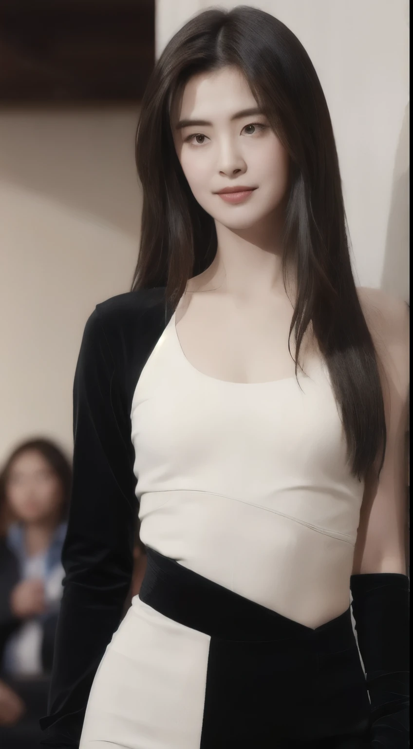 Realistic, Tabletop, highest quality, RAW Photos, One Girl, alone, Long Hair, Brown Hair, Detailed face, Attractive face, A shy smile、From the thigh up、Beautiful actress with full nude body, Mid-chest, Dynamic pose, Show Viewer, From below, Detailed Background, Fine details, Intricate details, Ray Tracing, Written boundary depth, Modest, Hmph