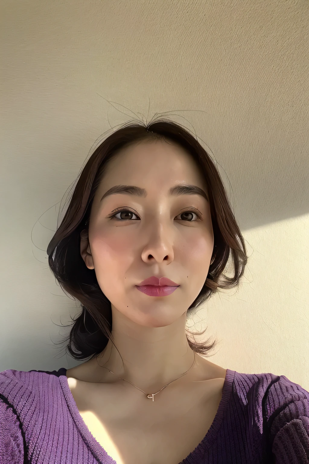 30-year-old female、front、Face seen from below、nostril、From the neck up、真front、front