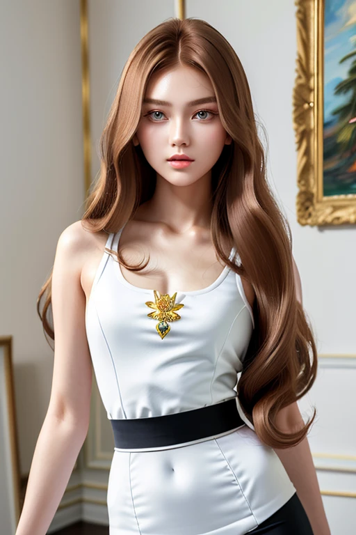 ((highest quality)), ((masterpiece)), (detailed), whole body、wallpaper、Attention to detail、Attention to detail、Serious look、Perfect proportions、Tight waist、Chestnut Hair、Beautiful Hair、Beautiful Skin、Beautiful white skin、Russian fashion model、(masterpiece:1.3), Best image quality: 1.4, (Rough long hairstyle:1.2)、Bust Size:2.2、Actively moving、Exercising、aerobics