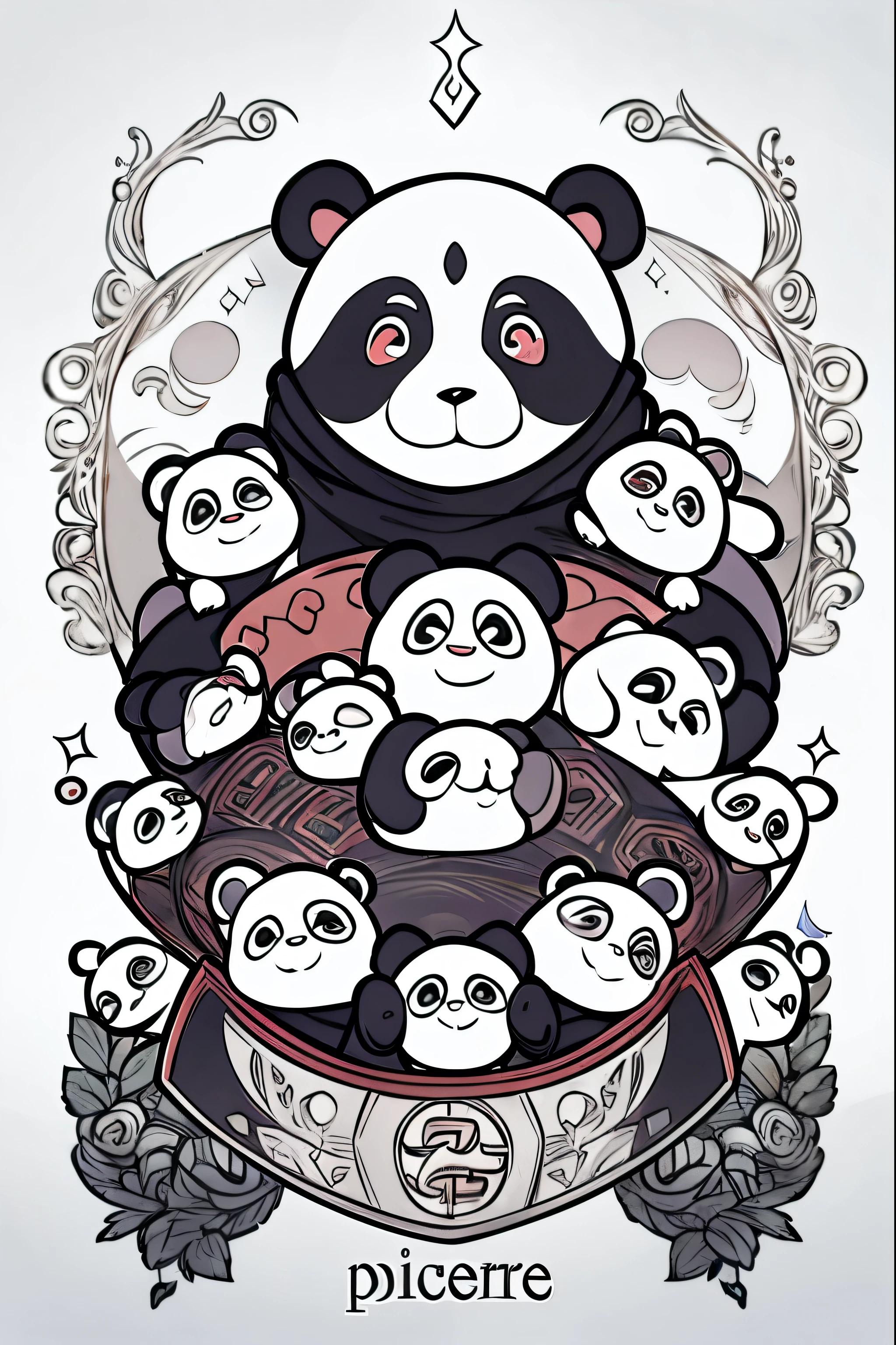 score_9, score_8_up, score_7_up, score_6_up, score_5_up, score_4_up, show accurate, Panda family sightseeing Baldur's Gate 3, masterpiece, coloring-book, Multiple pandas, masterpiece, highly detailed