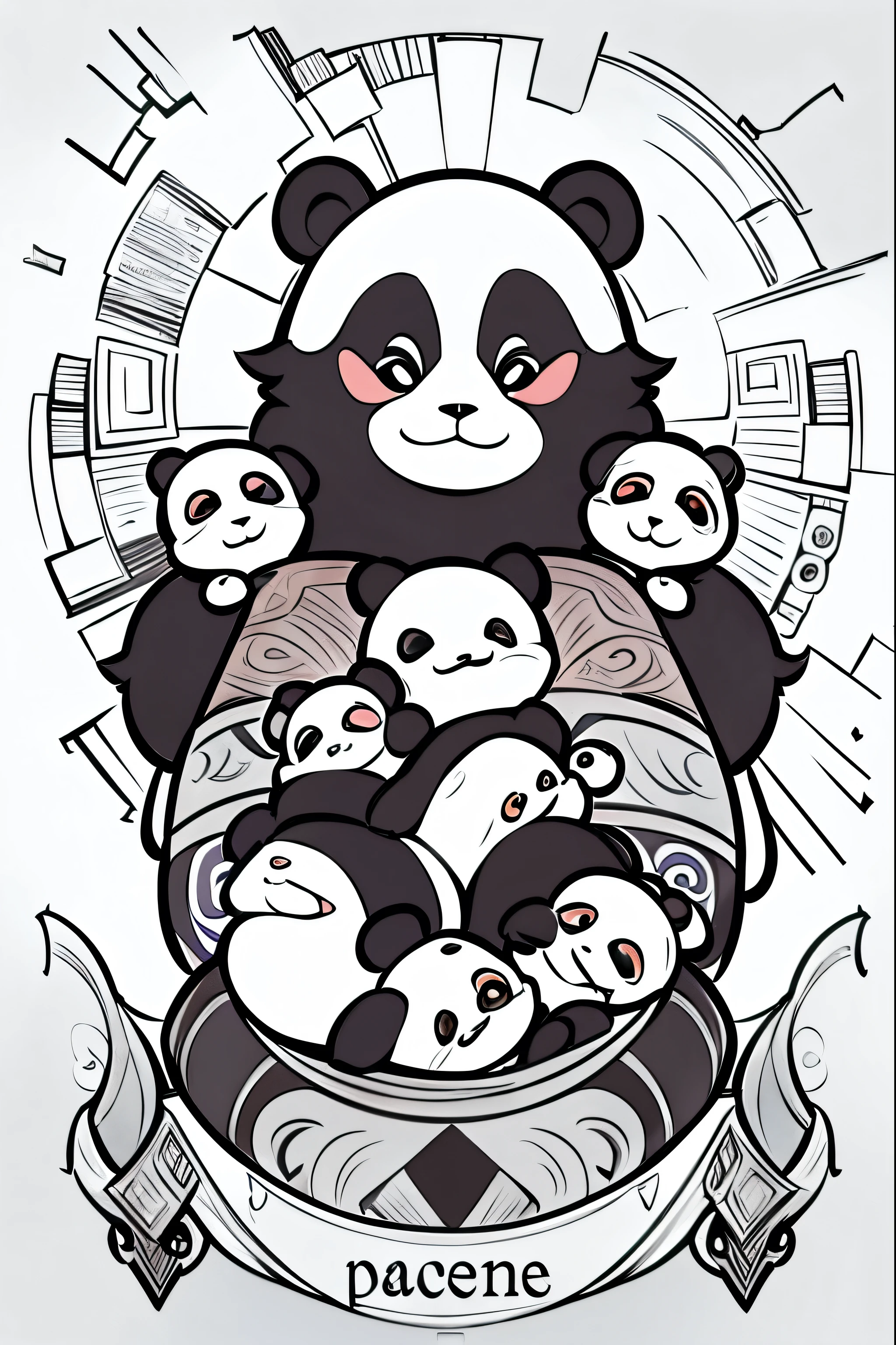 score_9, score_8_up, score_7_up, score_6_up, score_5_up, score_4_up, show accurate, Panda family sightseeing Baldur's Gate 3, masterpiece, coloring-book, Multiple pandas, masterpiece, highly detailed