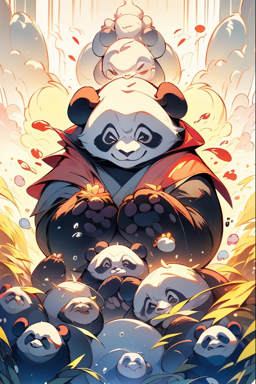 score_9, score_8_up, score_7_up, score_6_up, score_5_up, score_4_up, 3d perspective, depth, Panda family sightseeing Baldur's Gate 3, masterpiece, coloring-book, Multiple pandas, masterpiece, highly detailed, splash-art,