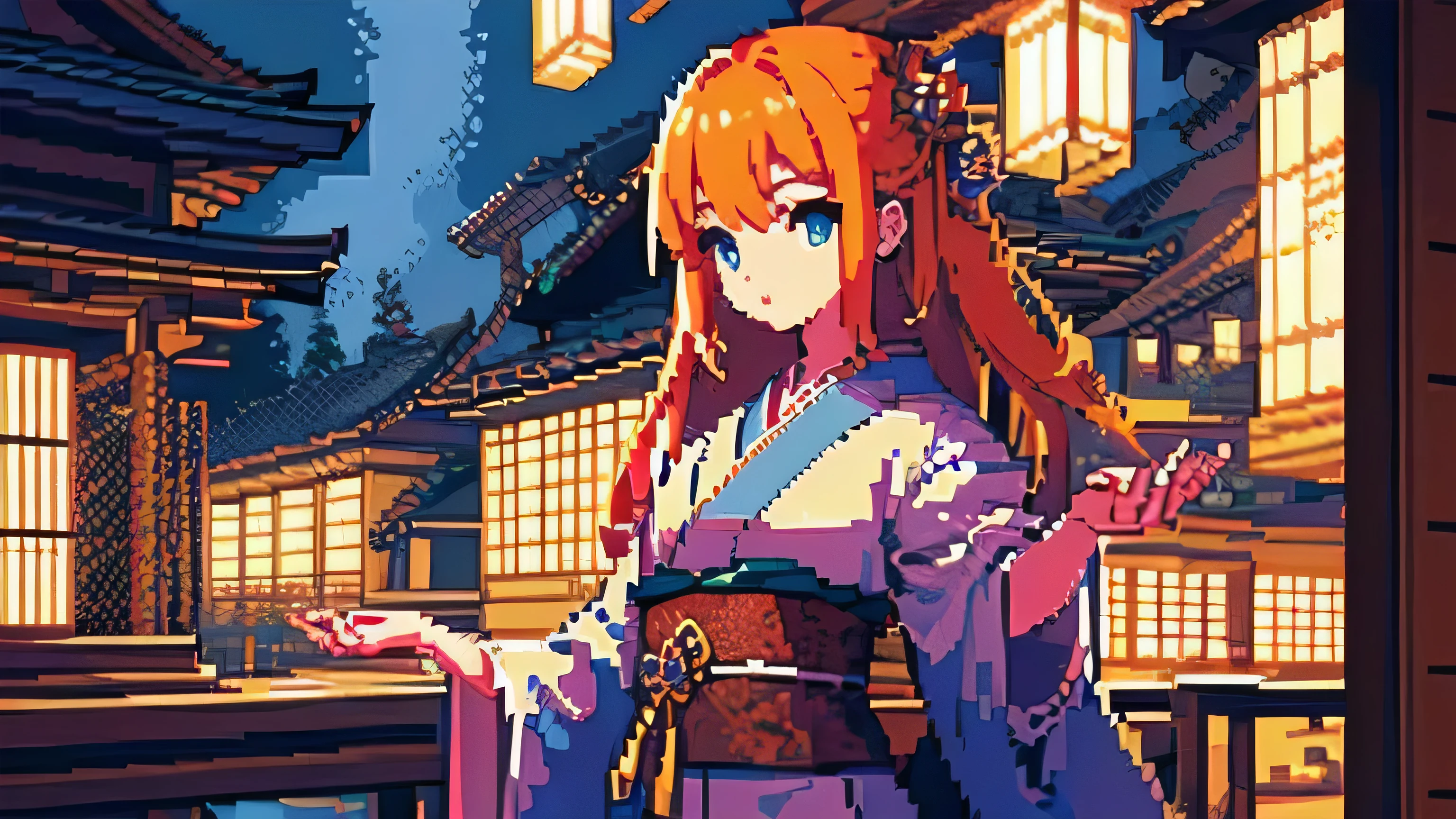 Pixel art,(((masterpiece,highest quality,pixel,Pixel Art))),One beautiful girl,Orange Hair,Long Hair,(Japanese style:1.4),princess,(Healing),Moe sleeves