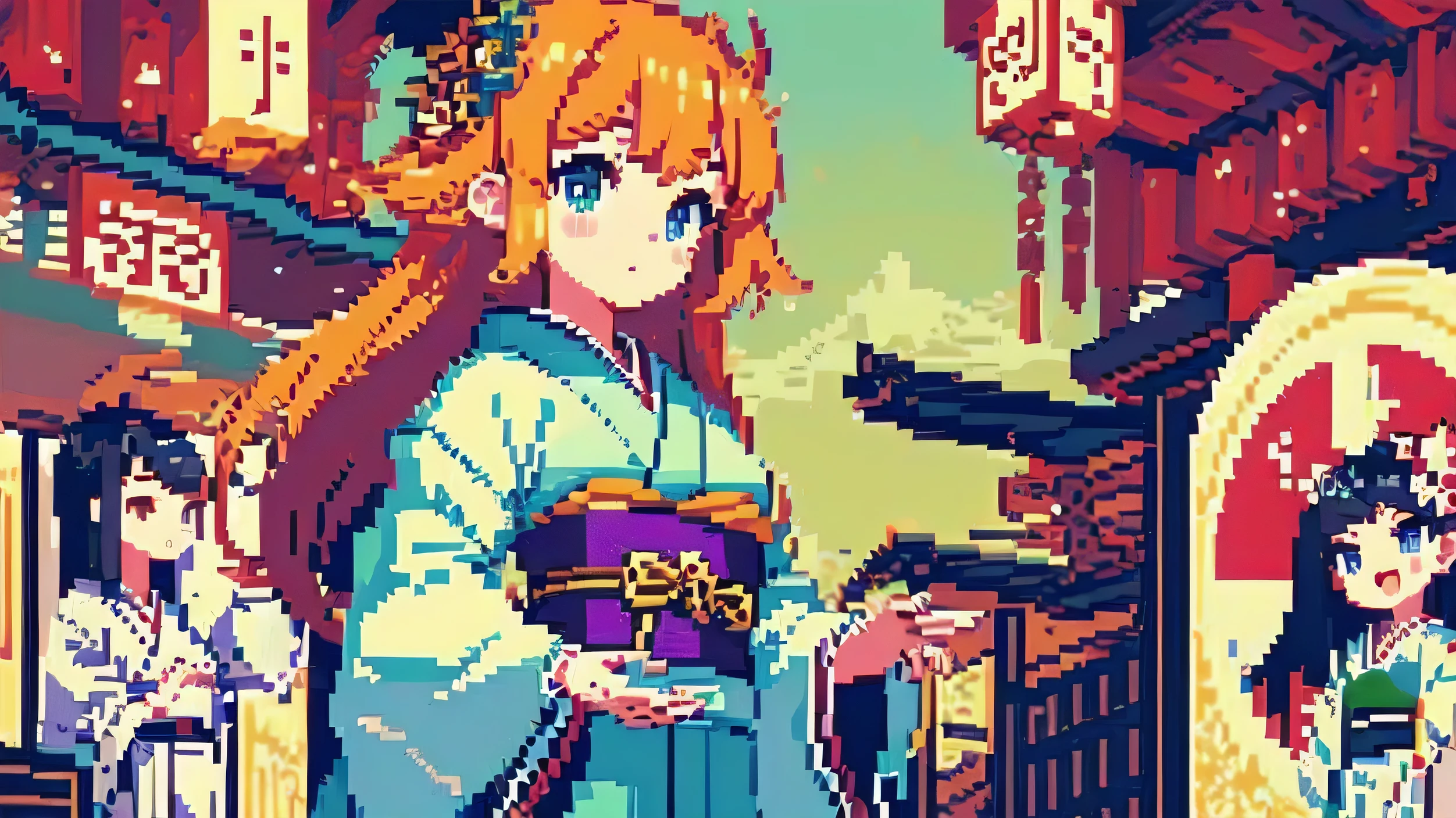 Pixel art,(((masterpiece,highest quality,pixel,Pixel Art))),One beautiful girl,Orange Hair,Long Hair,(Japanese style:1.4),princess,(Healing),Moe sleeves