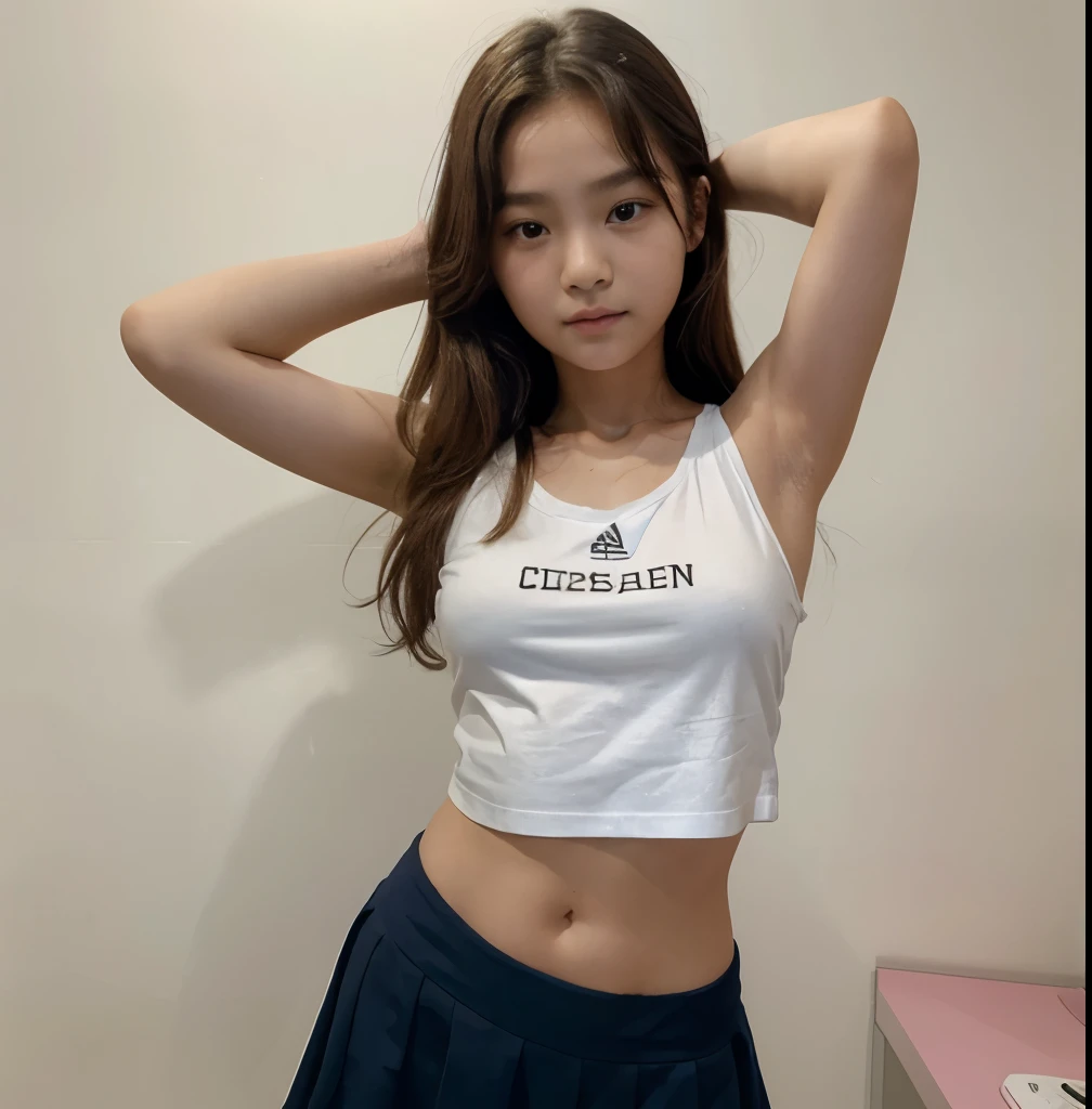  People And 10Beautiful Face, Korean Face, Hight 135cm, With T-Shirt, Open Shoulder, open chest, With Mini Skirt, Armpit, Open Stomach