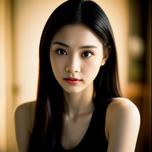 Beautiful Thai woman, 25 years old, with a clearly focused face., Her long ponytail flowed up., dark red tank top, Looking straight at you intently, with red flowers, ชนบทท้องฟ้ากลางคืนสว่างWarm light,) Warm light,) professional lighting, Sony A7R4, 50mm sessile lens. Warm light ถ่ายด้วยกล้องคุณภาพสูง 45,000,000,000,Pixels, realistic light colors,