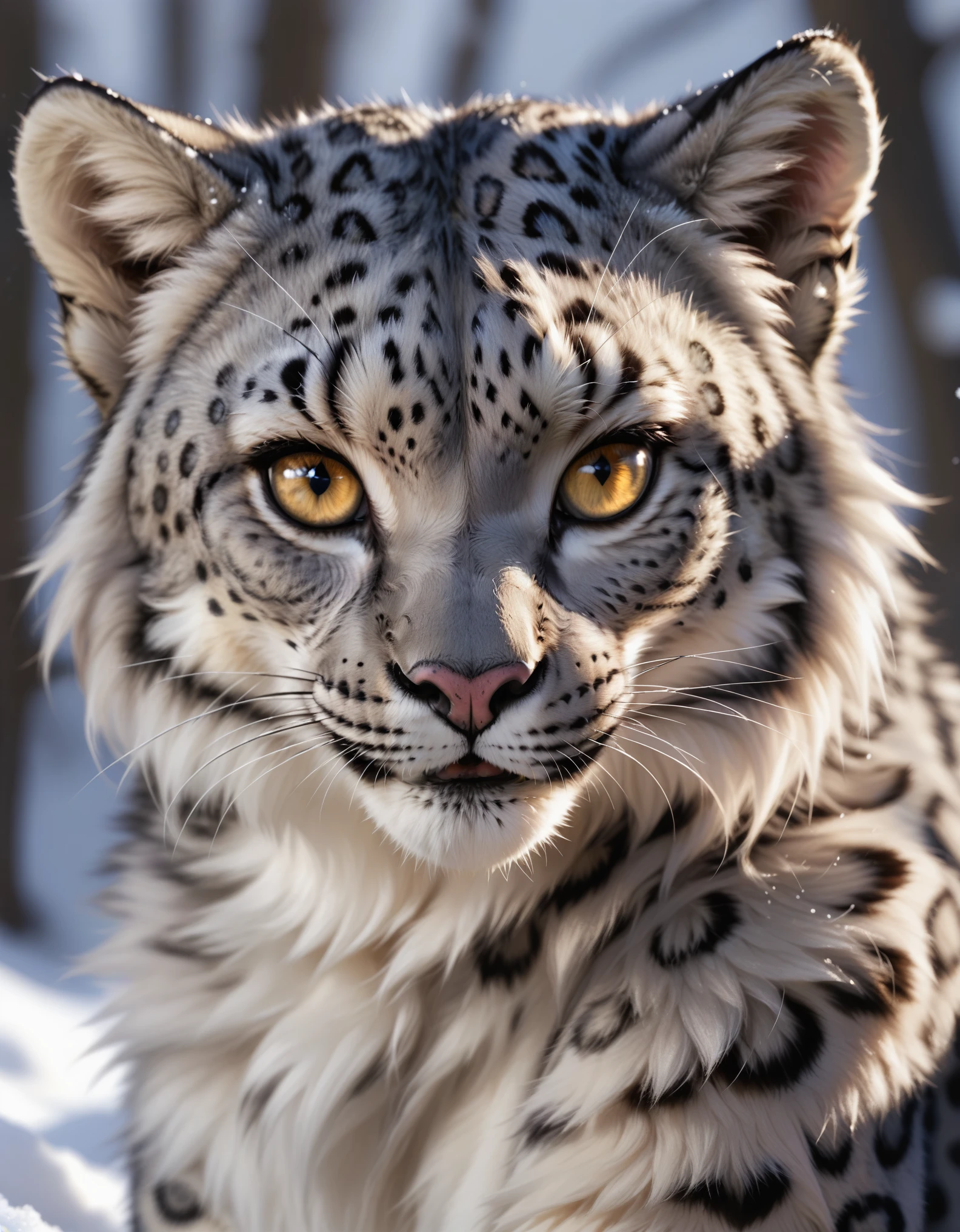 snow leopard,female, anthro, detailed fur,detailed eyes,realistic fur,real,realistic,high quality, detailed, photorealistic, ultra realistic, 8k ,