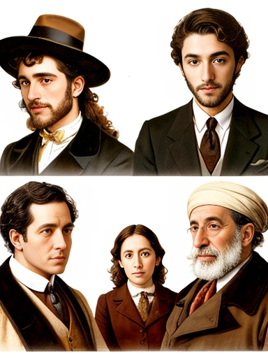   group of jew Asmoneans men and women gathered, focus on the characters' faces.