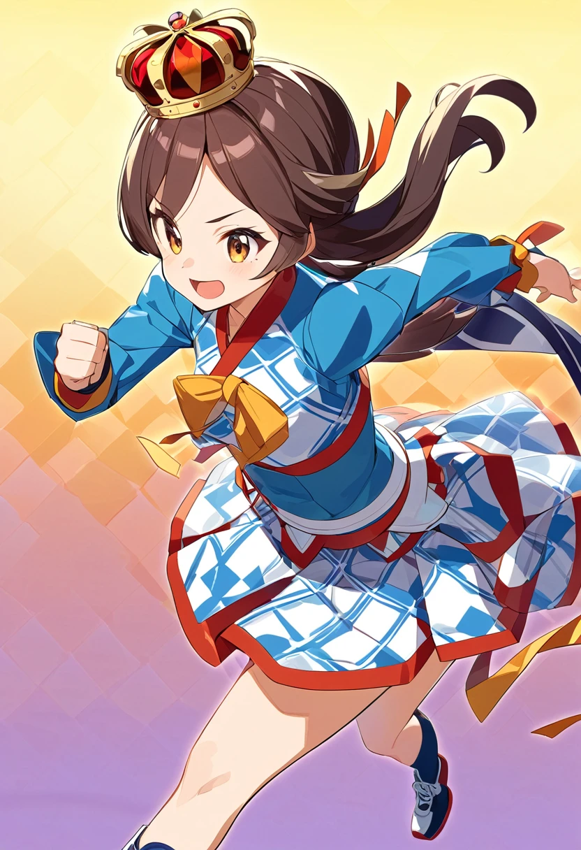 Yellow and red diamond patterned clothes Blue sleeves Girl Crown Cute Running Skirt Uma Musume