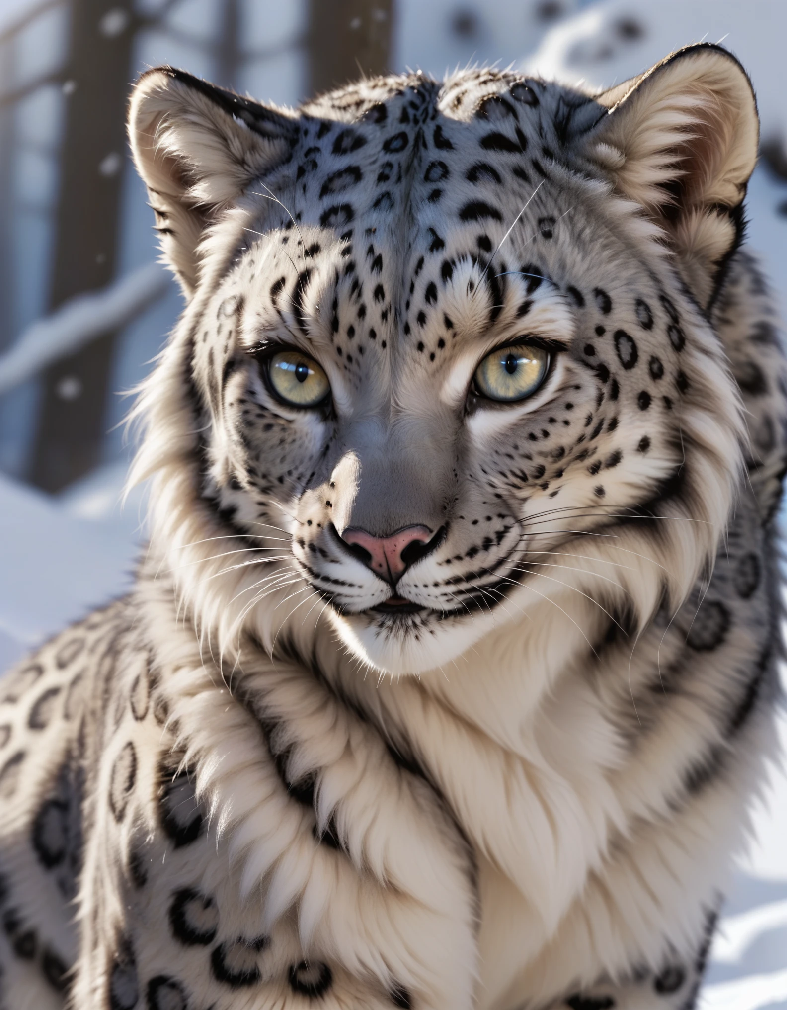 snow leopard,female, anthro, detailed fur,detailed eyes,realistic fur,real,realistic,high quality, detailed, photorealistic, ultra realistic, 8k ,