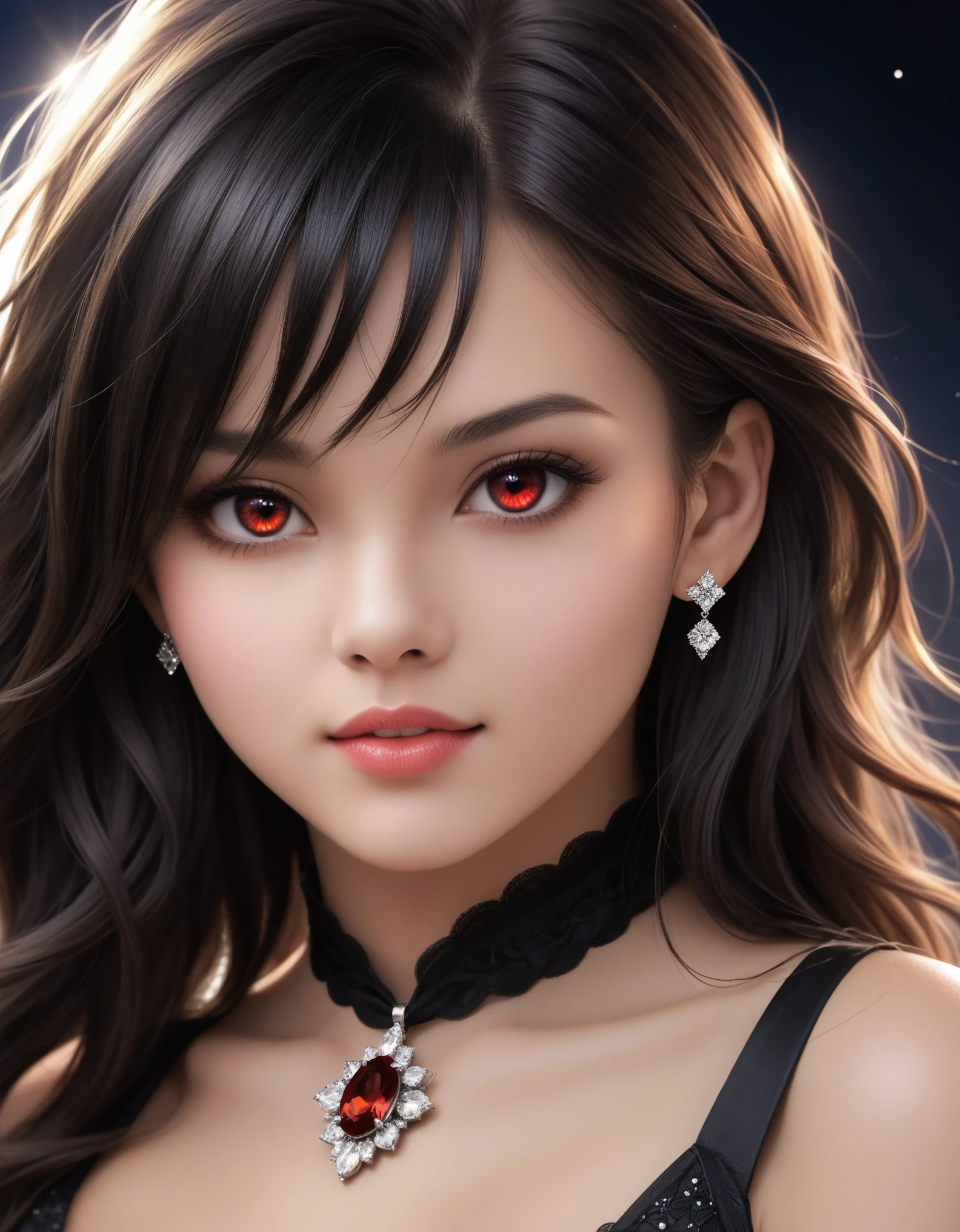 (masterpiece), (highest quality), ultra high res, (dark art:1.3), deep shadow, dark theme, red eyes, glowing eyes, dark lips, slit pupils, aura eyes, cinematic, light red eyes