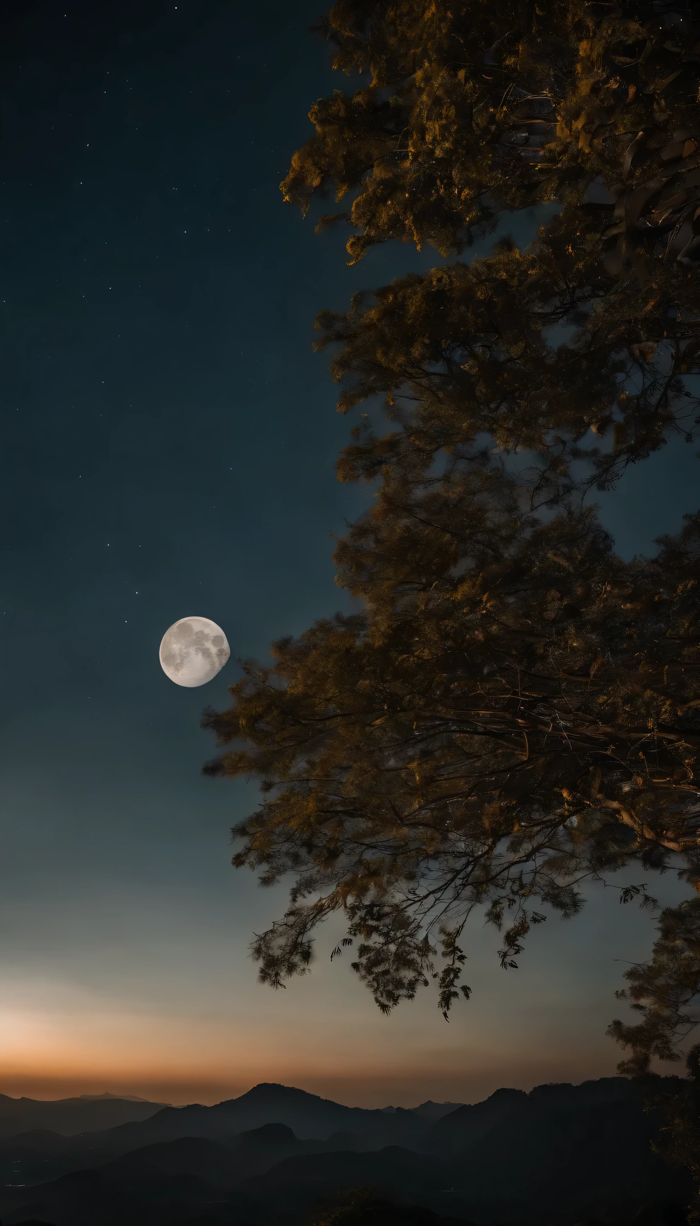 Bogor peak, night view, peak lights, Moon