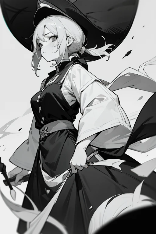 Mujer, maestra, con chinchetas, en blanco y negro