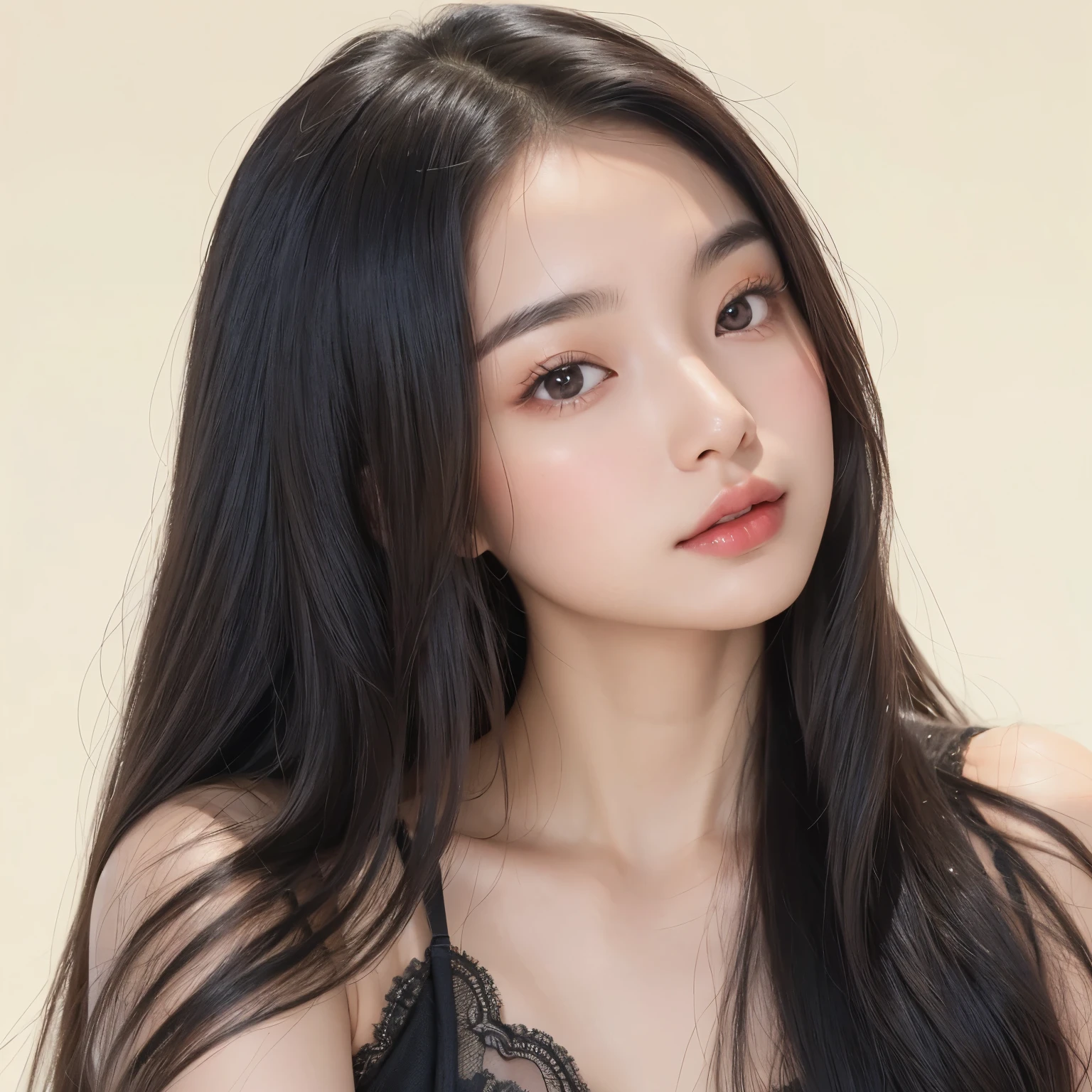 Closeup of woman with long dark hair wearing bra, Beautiful young Korean woman, Asian features, Beautiful Korean Woman, Korean woman, beautiful asian girl, asian girl with long hair, Beautiful young Korean woman, Asian, Jenny Pink Black, Young and lovely Korean face, young cute wan Asian, asian girl, asian girl, Korean facial features