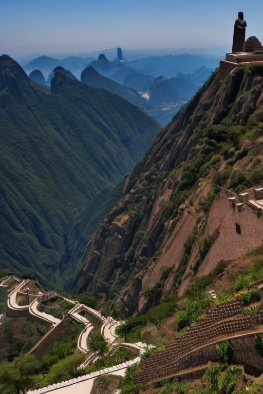 muralha china simples com cristo redentor subindo as escadas em preto e branco