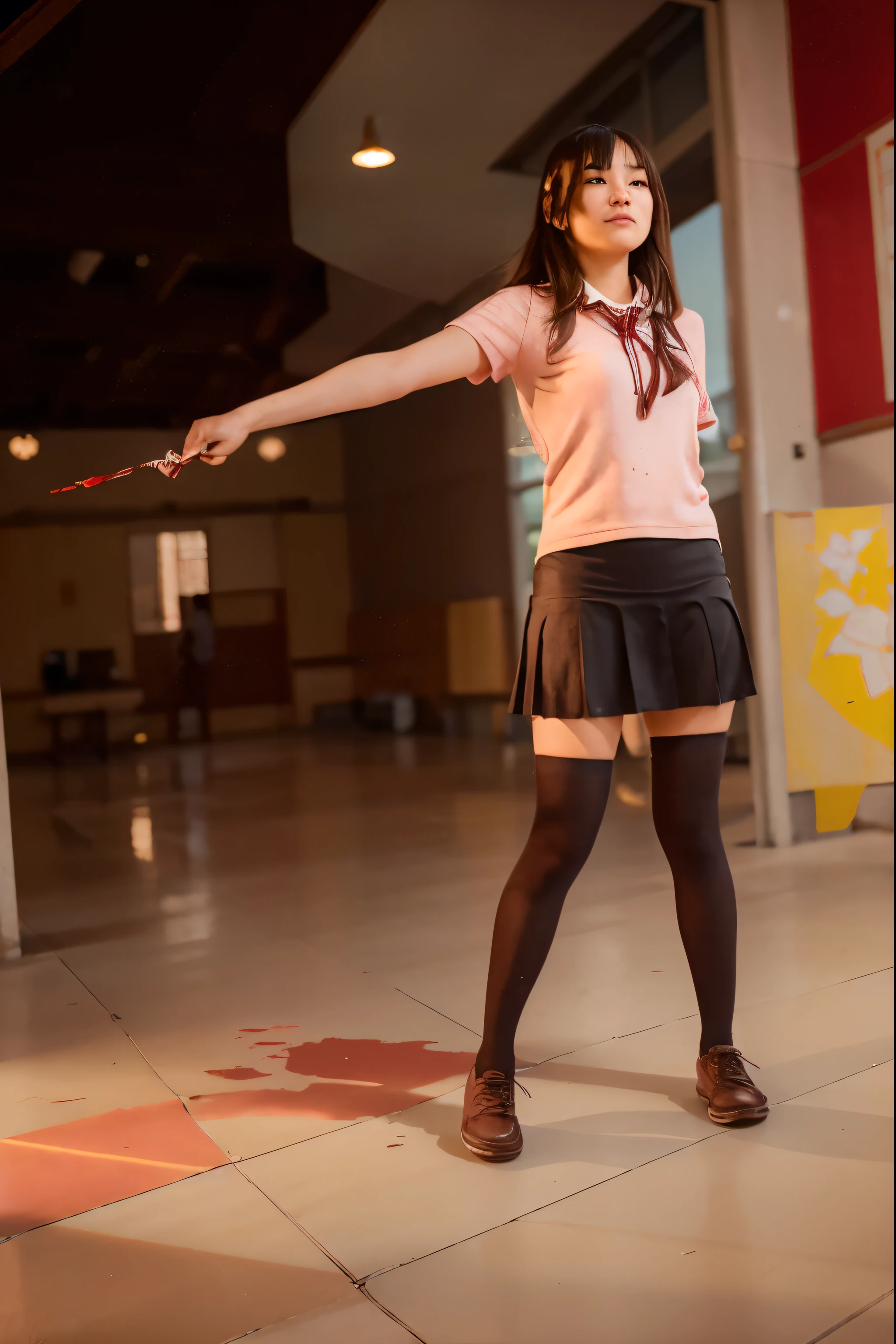 (Best quality, 8k, 32k, Masterpiece, UHD:1.2) "Imagine a picturesque Japanese high school setting inspired by romantic anime. Describe a sprawling campus nestled amid cherry blossom trees, their pink petals gently falling and carpeting the ground in a soft, pastel blanket. The school buildings are a blend of traditional and modern architecture, with large windows that allow natural light to flood the hallways and classrooms.
The central building is a multi-story structure with a grand entrance, featuring polished wooden floors and well-maintained hallways adorned with student artwork and motivational posters. Classrooms are bright and airy, with sliding doors that open to scenic views of the blossoming trees and the meticulously kept school gardens.
The school courtyard is a favorite gathering spot for students, with benches placed under the cherry blossoms, providing a perfect setting for heartfelt conversations and budding romances. Nearby, a koi pond adds to the serene atmosphere, its clear waters reflecting the beauty of the surrounding flora.
Describe the interactions between students, highlighting moments of shy glances, secret notes, and accidental touches that spark romantic feelings. The rooftop of the school is another iconic location, offering breathtaking views of the city and the distant mountains. It’s a private retreat where students often go to reflect, share confessions, and watch the sunset together.
Include scenes in the school’s library, a quiet and intimate space filled with rows of books and cozy reading nooks. Here, students find solace in the written word and often discover unexpected connections with their peers over shared interests. ((school)), ((romance)), ((blood)), ((bloodstained)), ((Yandere))