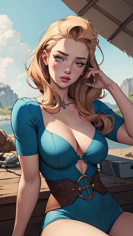 Female style Deborah Ann Woll beautiful breasts symmetrical medium breasts Fiona with war marks Cartoon image of a woman .Ilustra??o estilo desenho animado, estilo de arte dos desenhos animados, estilo de arte dos desenhos animados, digital illustration style, estilo atompunk design de personagens altamente detalhado, arte digital detalhada coragem, Forest fan art, Design de personagens de retrato, beautiful digital illustration, retrato de alta qualidade, Arte em quadrinhos, mulher jovem cabelo com transas lindas . Eyelined eyes Medium large bust and wonderful sexy clothes. image expression of sexual desire from waist to head illustration Queen Anne of Arendelle atompunk style Fallout 4 style pose playboy magazine a close-up of a woman sitting with a dragon cartoon of a woman .illustrationDeborah Ann Woll