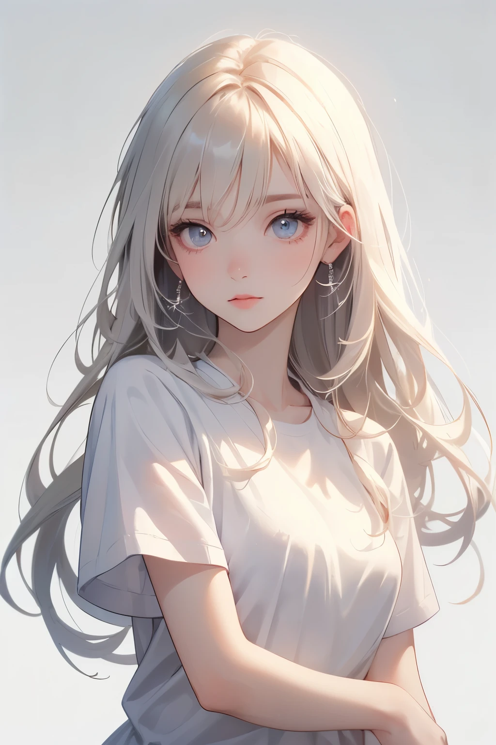 (Masterpiece, best quality,:1.2), 1 girl, (alone:1.3), upper body, white shirt, short sleeve, , (dead, realistic, real life, special, The best aesthetics, new, newest, best quality, Masterpiece:1.2), soft_light, soft_skin_tone, female_hair, (different world background, simple background,:1.2), Fantasy