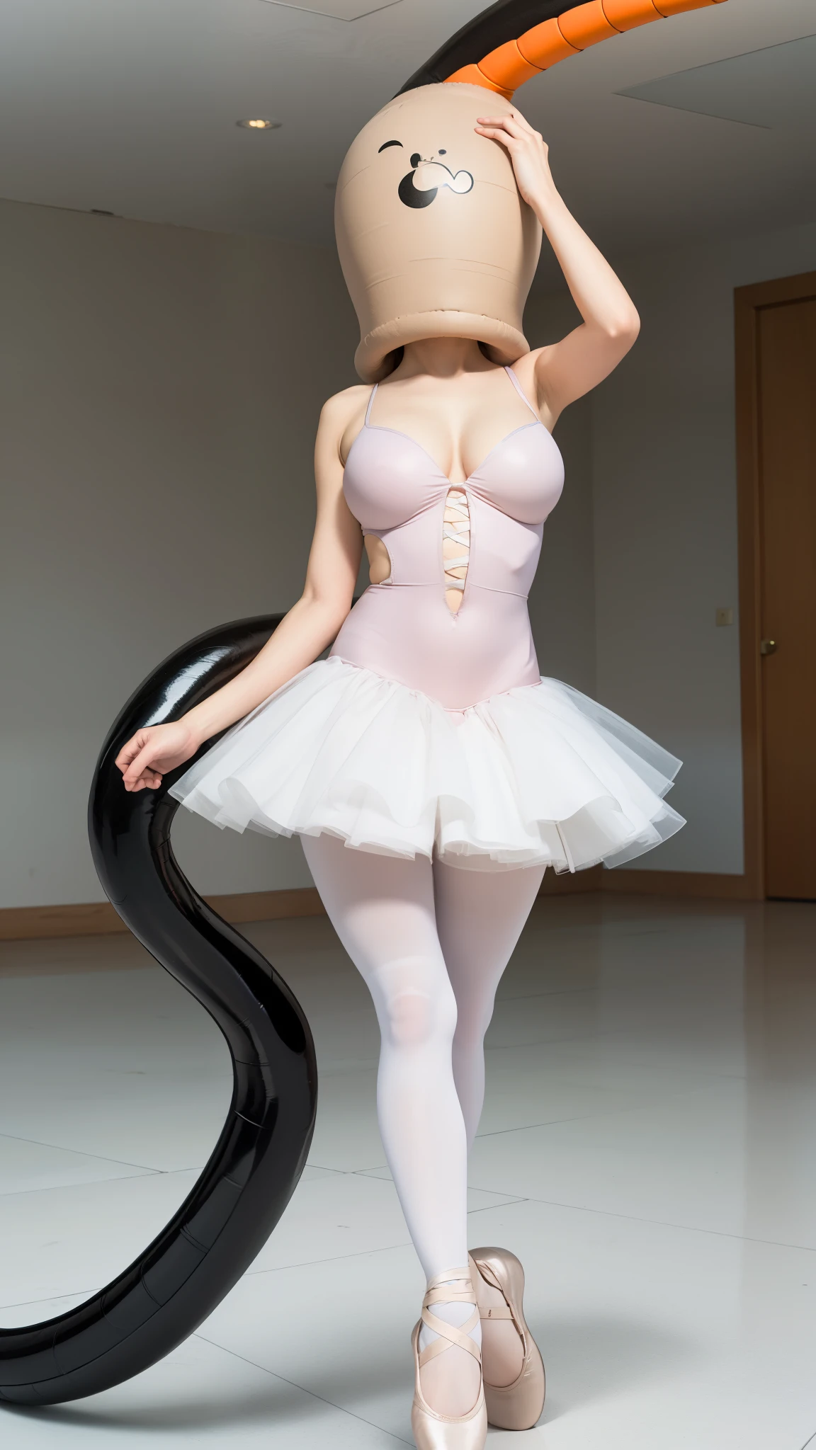 1girl, natural lighting, masterpiece, highly detailed, illustration, game CG, absurdres, high quality, aichan, large breasts, (ballerina), white pantyhose, struggling, (cell vore), (tail vore:1.4),